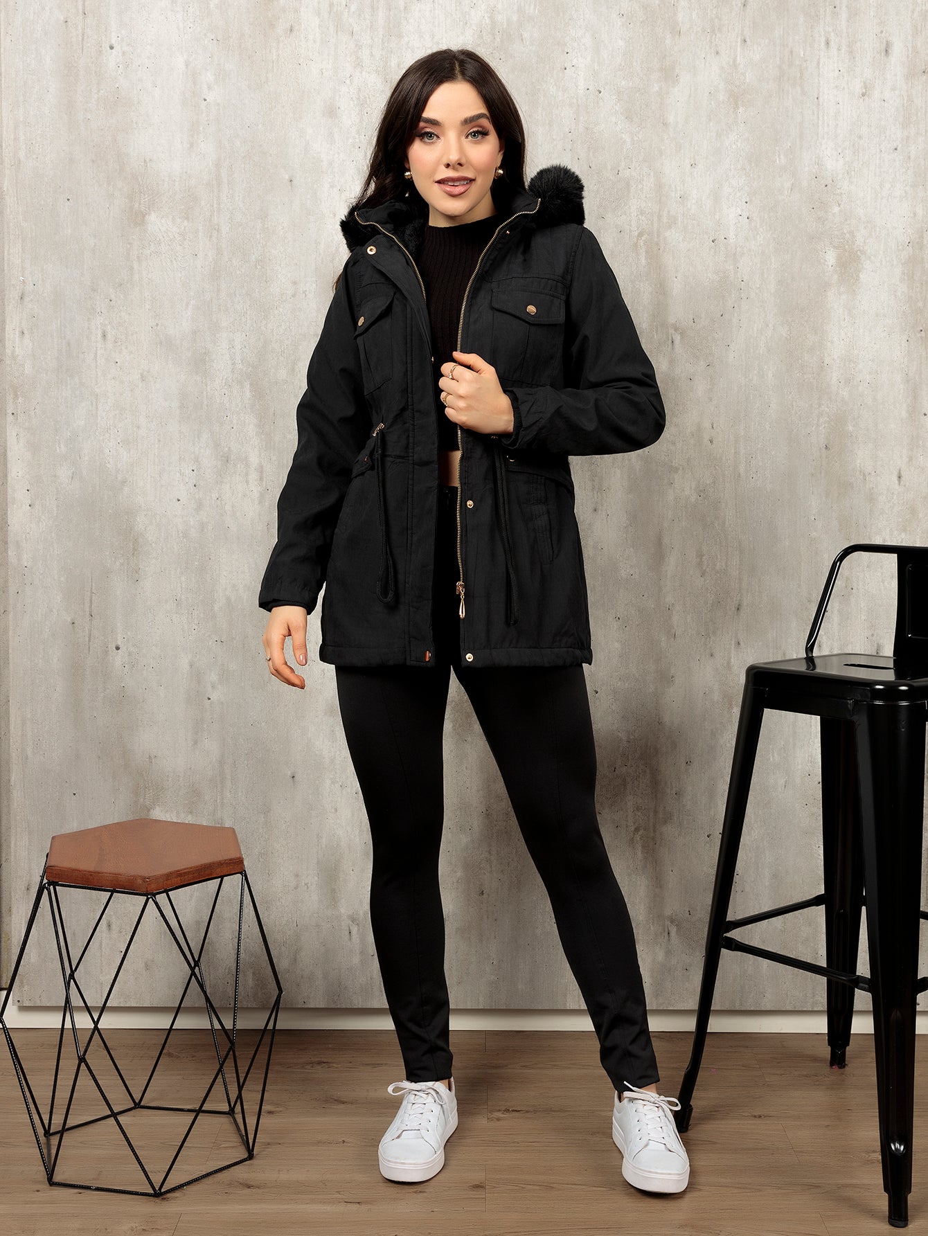 Casaco de Parka Outono/Inverno Moça Moderna